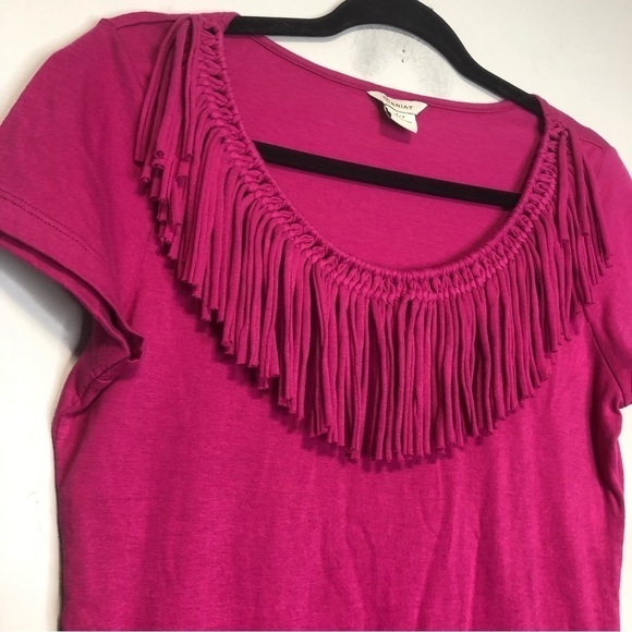 Ariat Senorita Fringe Top Bright Pink Short Sleeve Tee, size S - Picture 3 of 9